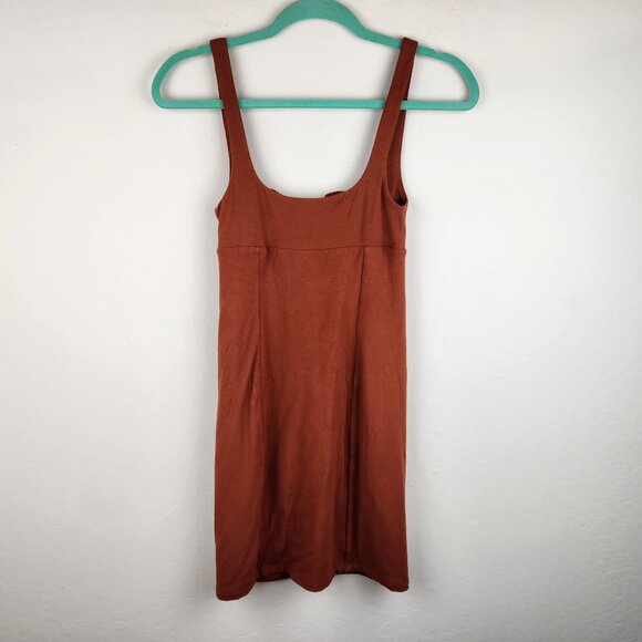 Aritzia Wilfred Free Orbit Ruched Mini Dress in Rich Copper sz S - Picture 3 of 8